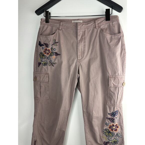 Sundance Embroidered Cargo Joggers Dusty Mauve Rose Boho Women's Size 12 Petite - Picture 4 of 12